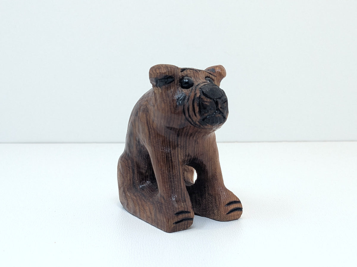 Handcrafted Chip Carving | Wood Folk Art Sitting Dog