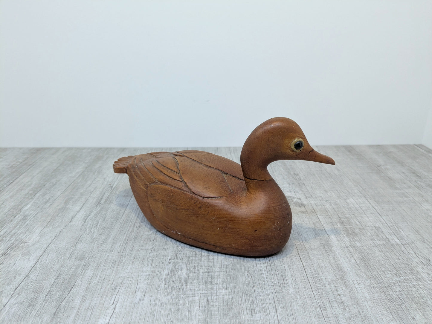 Folk Art wood duck carving | Hand carved pine duck sculpture