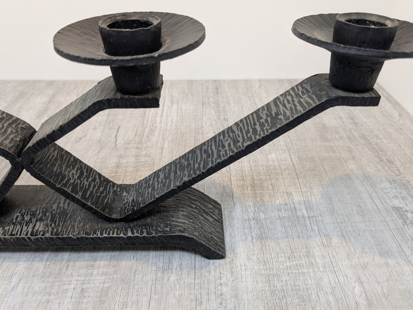 Wrought Iron Brutalist Candelabra | Mid Century Steel Candle Stand