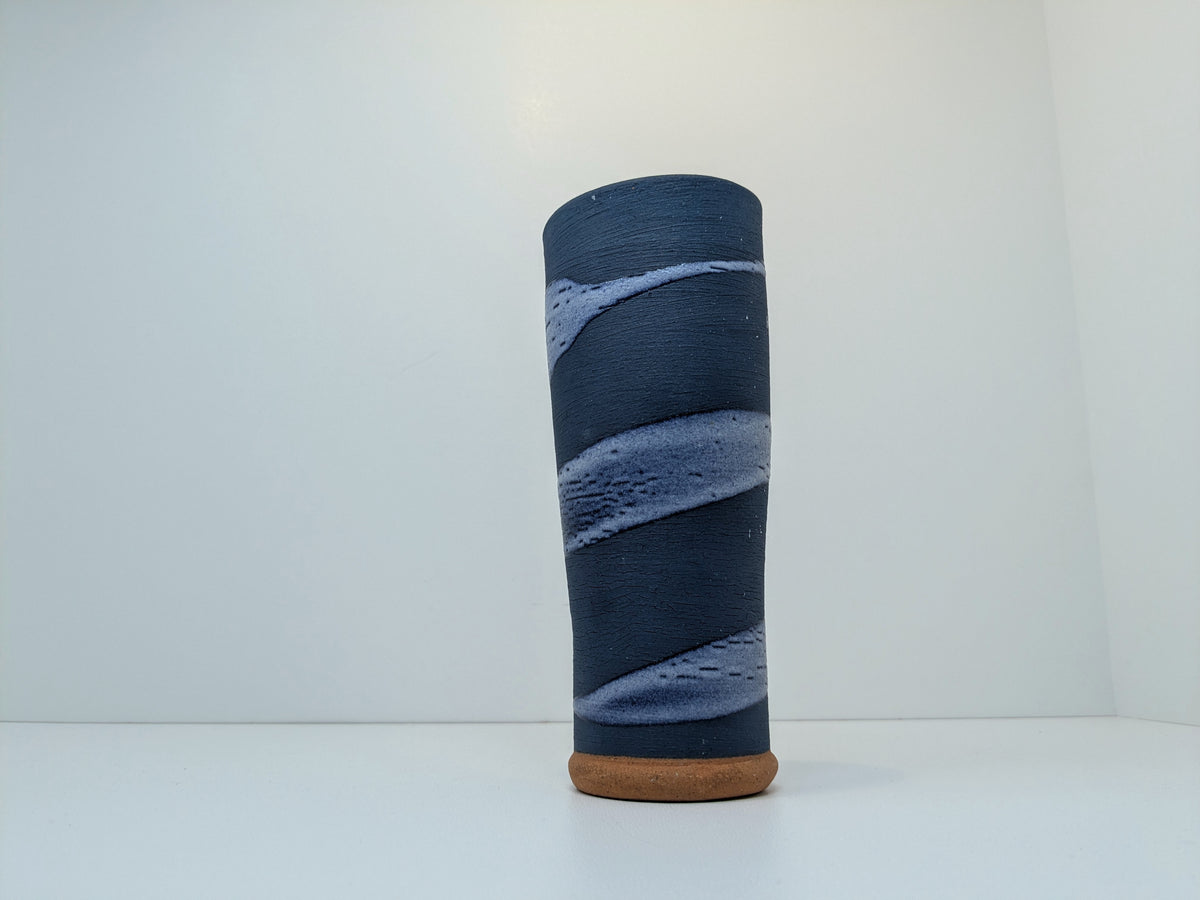 Alfadom Studio Pottery Vase with Pinched Rim – Blue & Terracotta