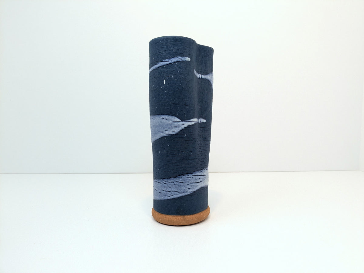 Alfadom Studio Pottery Vase with Pinched Rim – Blue & Terracotta