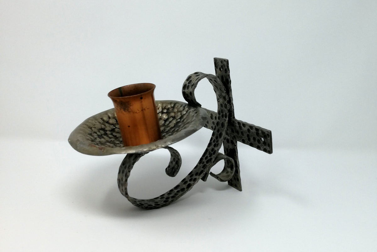 Wrought Iron Hand Hammered Candle Wall Sconce | Arts & Crafts Style Candle Holder