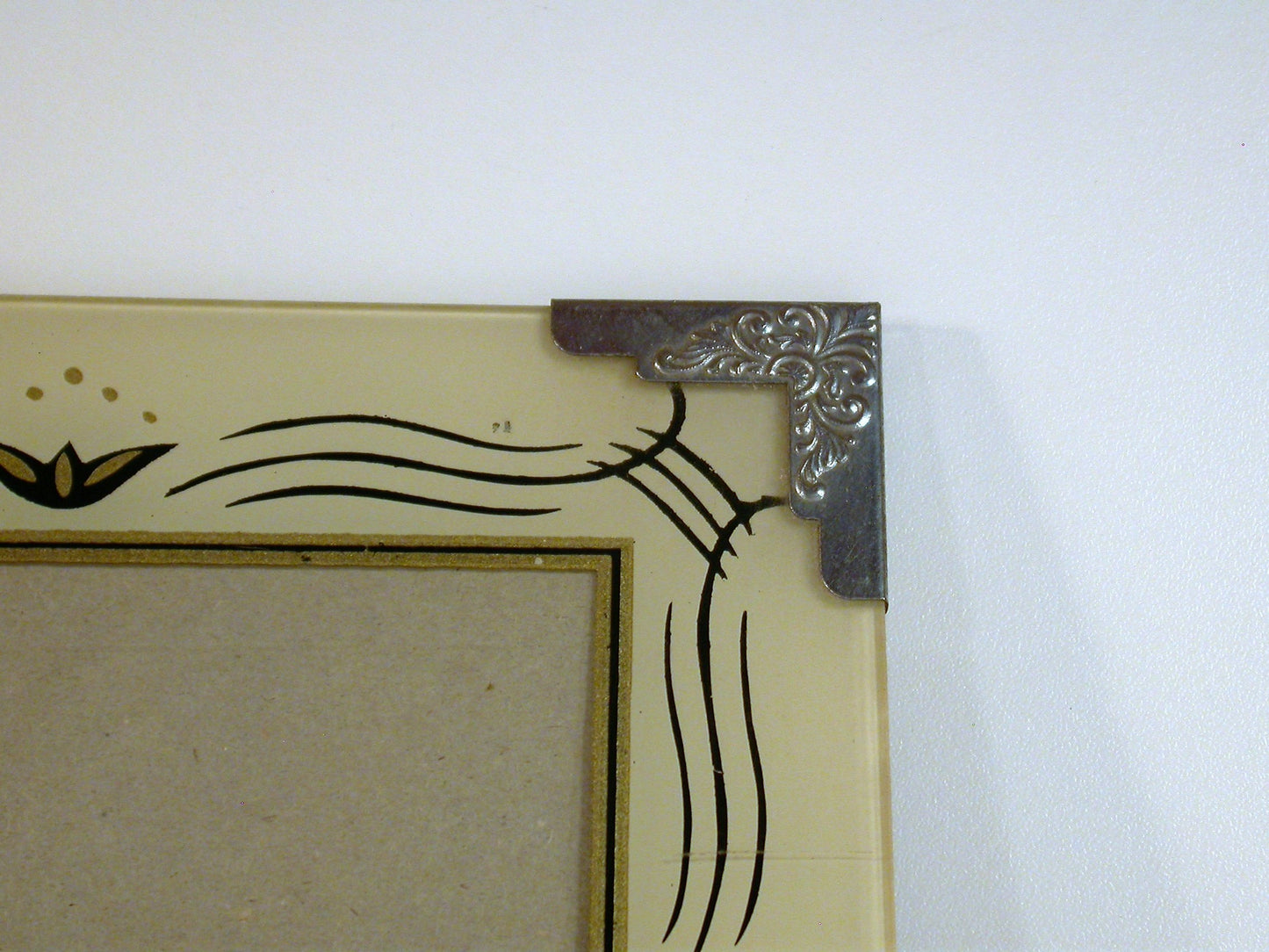 Picture Frame Art Deco with Metal Frame, Reverse Painted Vintage Picture Frame