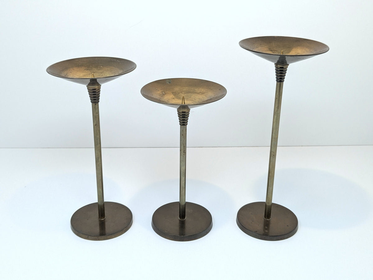 Set of 3 Deco-Lux Brass Candle stands | Postmodern Design