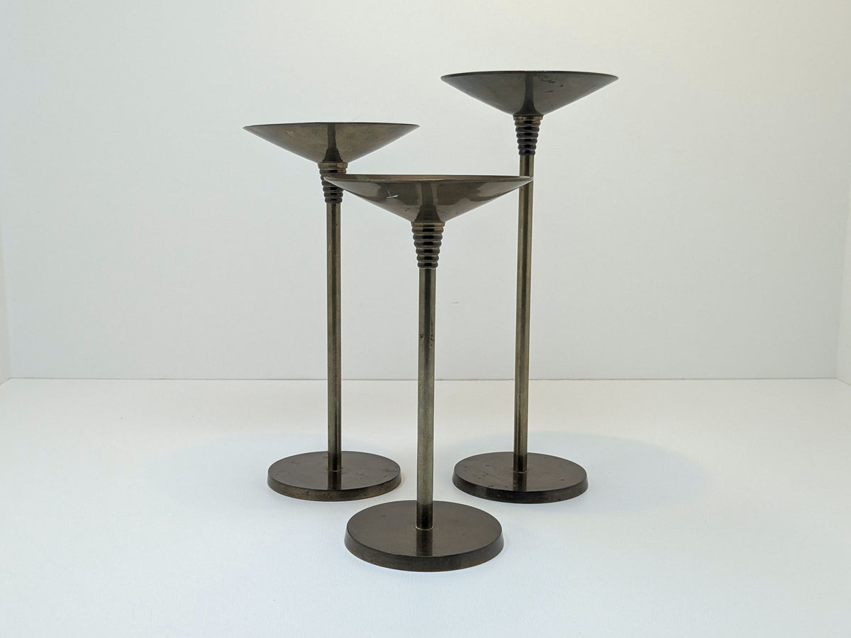 Set of 3 Deco-Lux Brass Candle stands | Postmodern Design