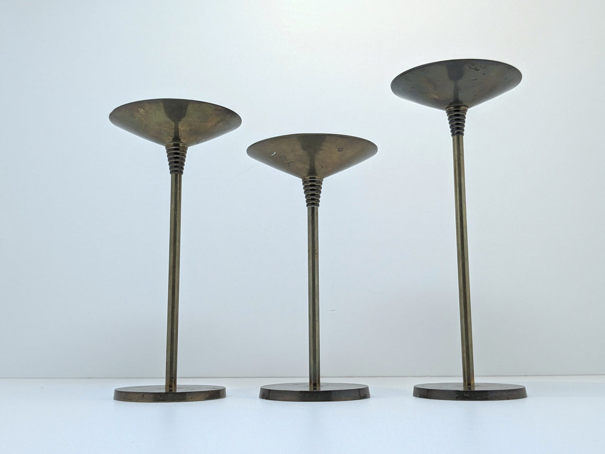 Set of 3 Deco-Lux Brass Candle stands | Postmodern Design