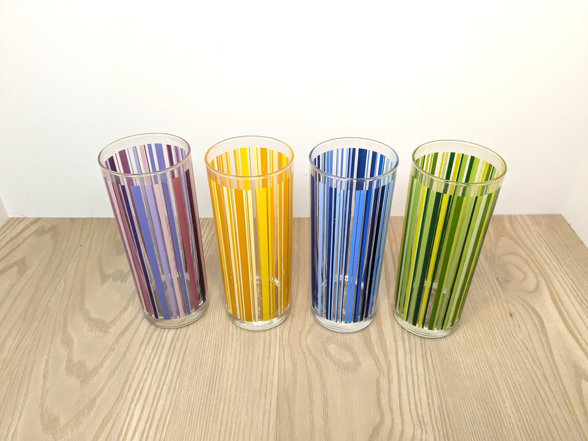 Pin Striped Tall Drinking Glasses | Colourful Post Modern Drinking Glasses