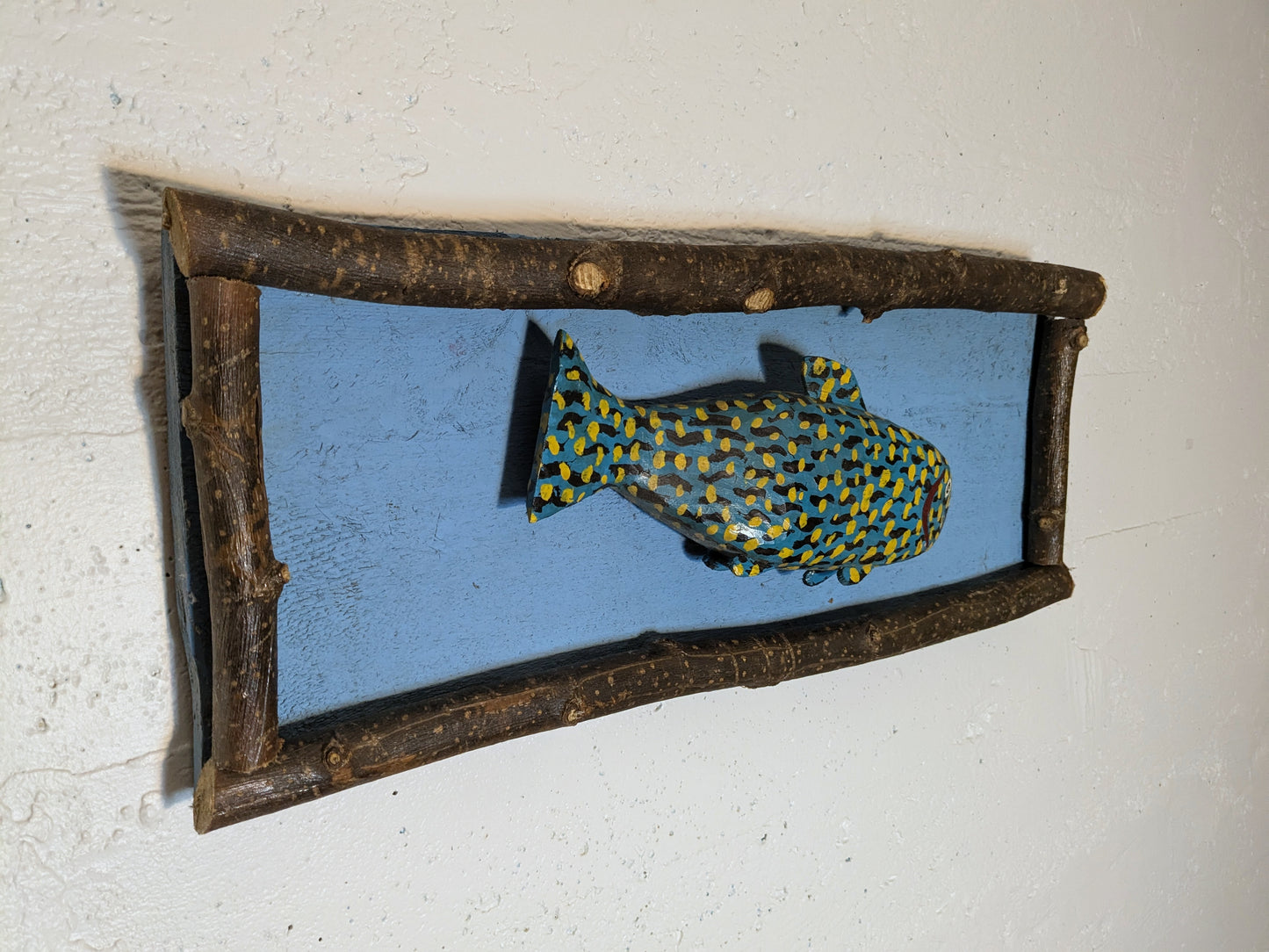 Graphic Folk Art Painted Wood Fish | Carved Wood Fish Wall Hanging
