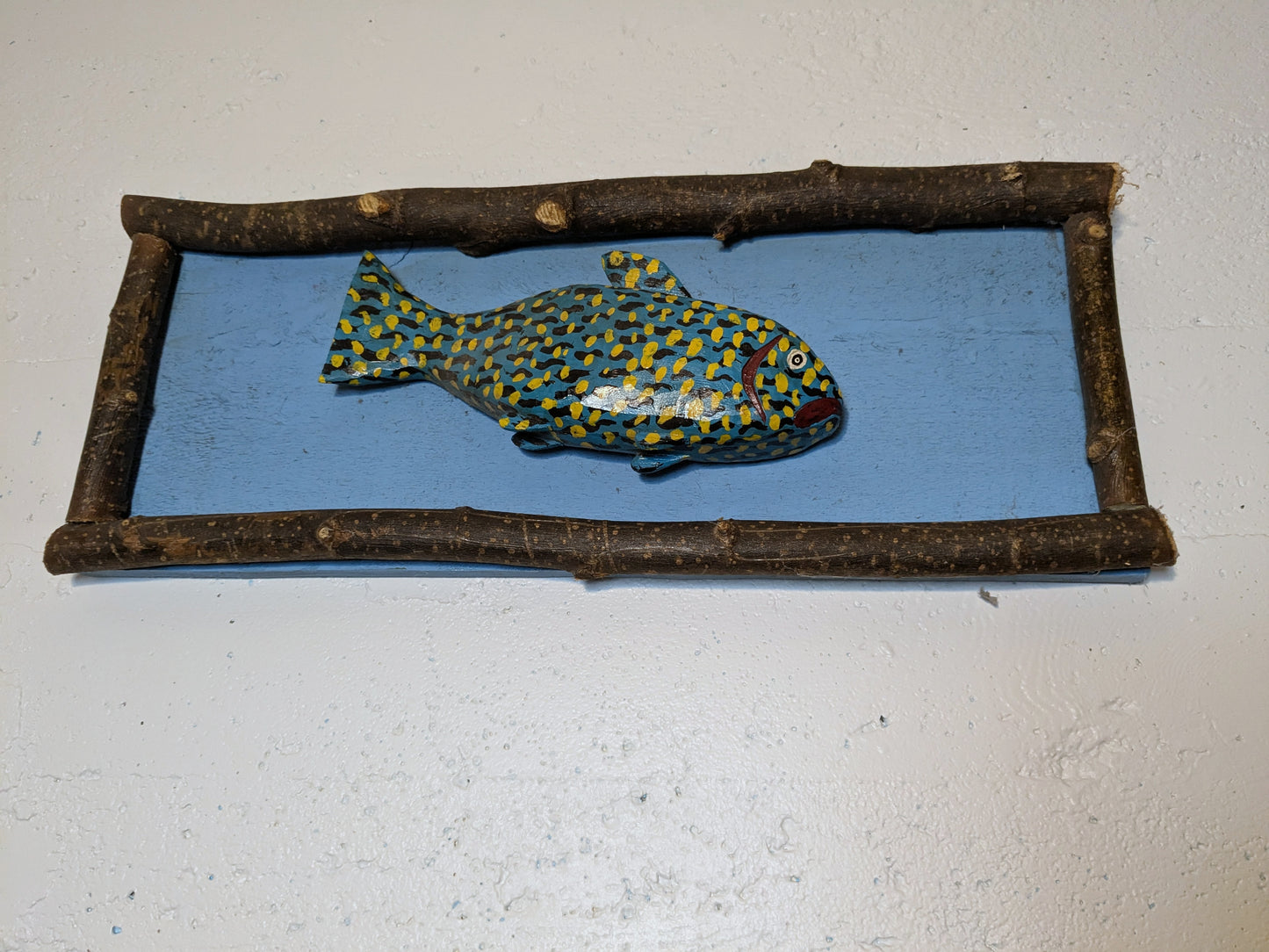 Graphic Folk Art Painted Wood Fish | Carved Wood Fish Wall Hanging