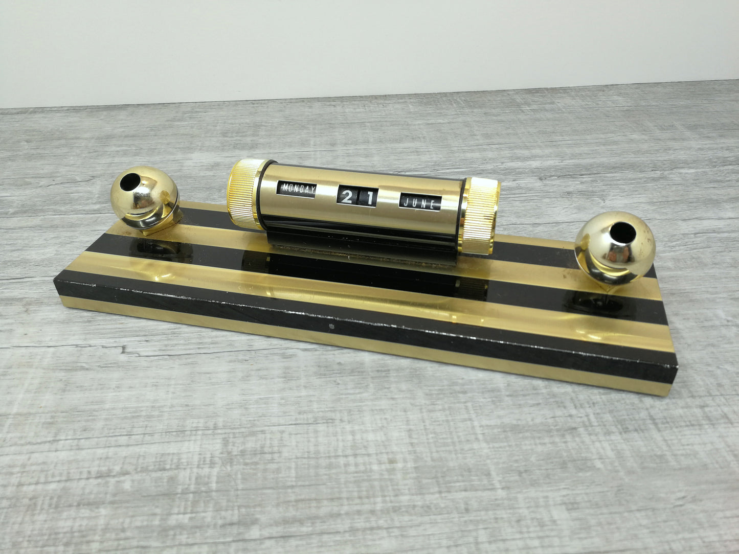 Vintage Desk Calendar | Space Age Modern Pen Holder | Executive Desk Supply | Perpetual Calendar