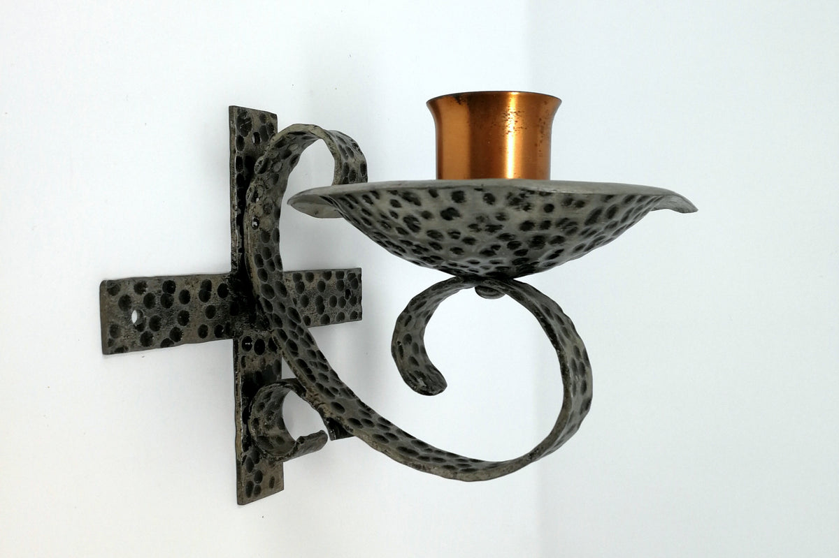 Wrought Iron Hand Hammered Candle Wall Sconce | Arts & Crafts Style Candle Holder