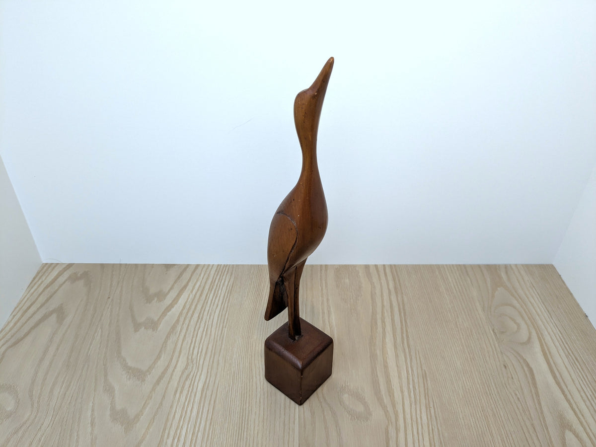 Hand Carved Wood Heron | Vintage Folk Art Wood Bird Carving