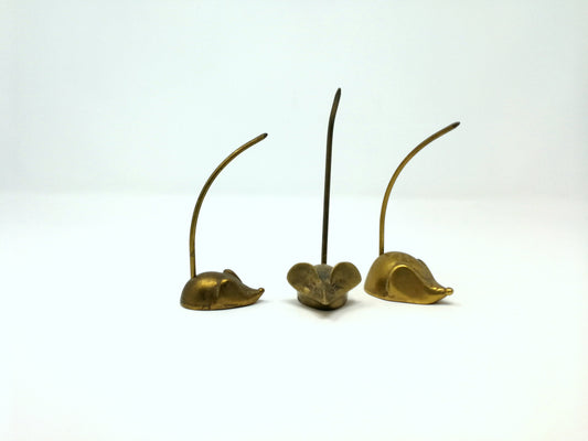 Brass Mice | Set of 3 Ring Holders  | Cast Brass Mice with long Vertical Tails