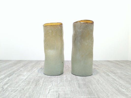 Pair of Vintage Sea Foam Dimple Pinched Hand Blown Tumblers | Set of 2 MCM Amorphous Mexican Glassware