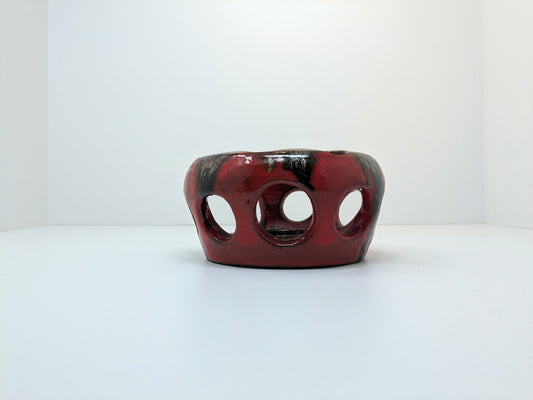 1968 Signed Stoneware Luminary with Red & Black Fat Lava-Style Glaze