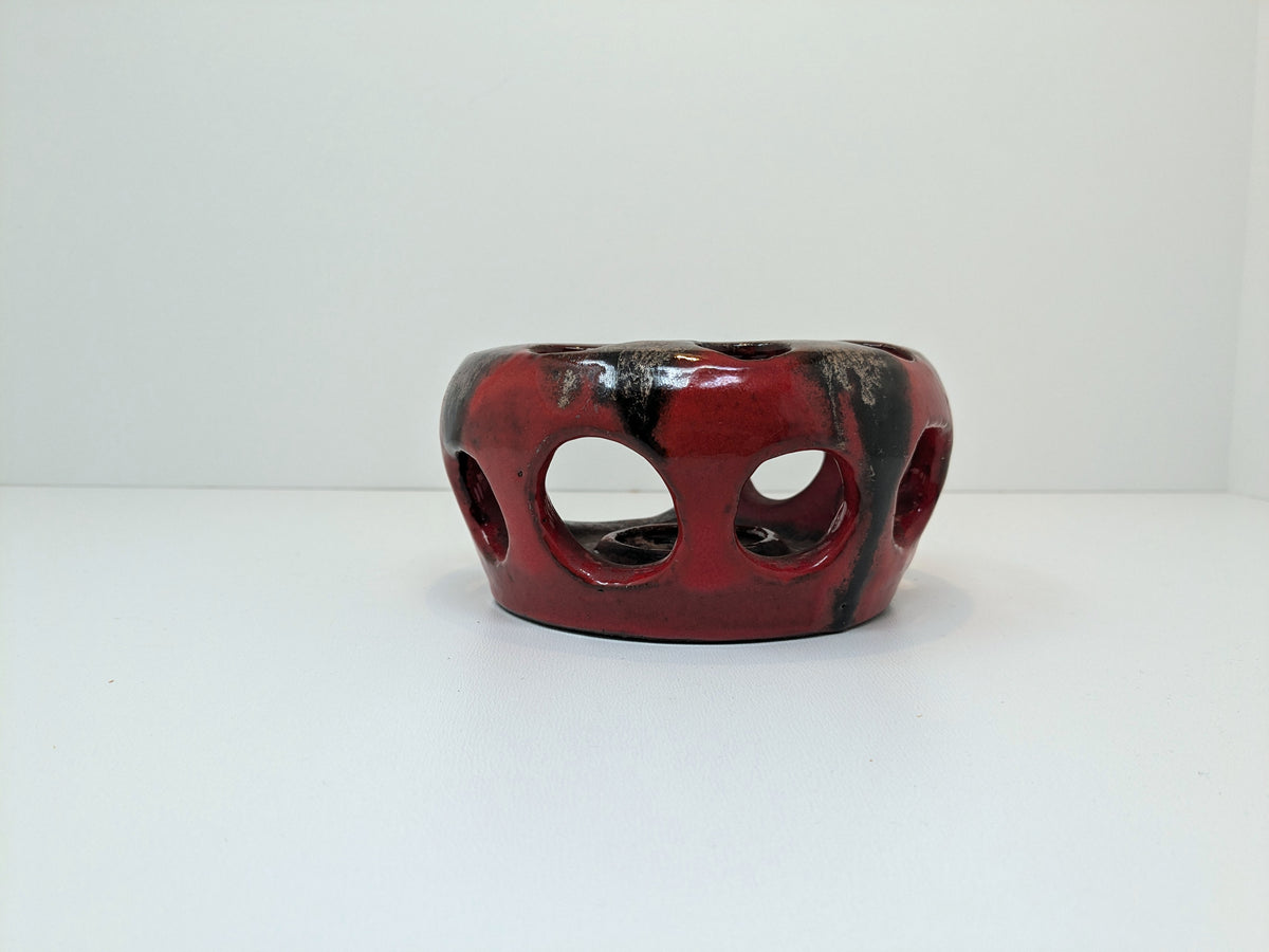 1968 Signed Stoneware Luminary with Red & Black Fat Lava-Style Glaze