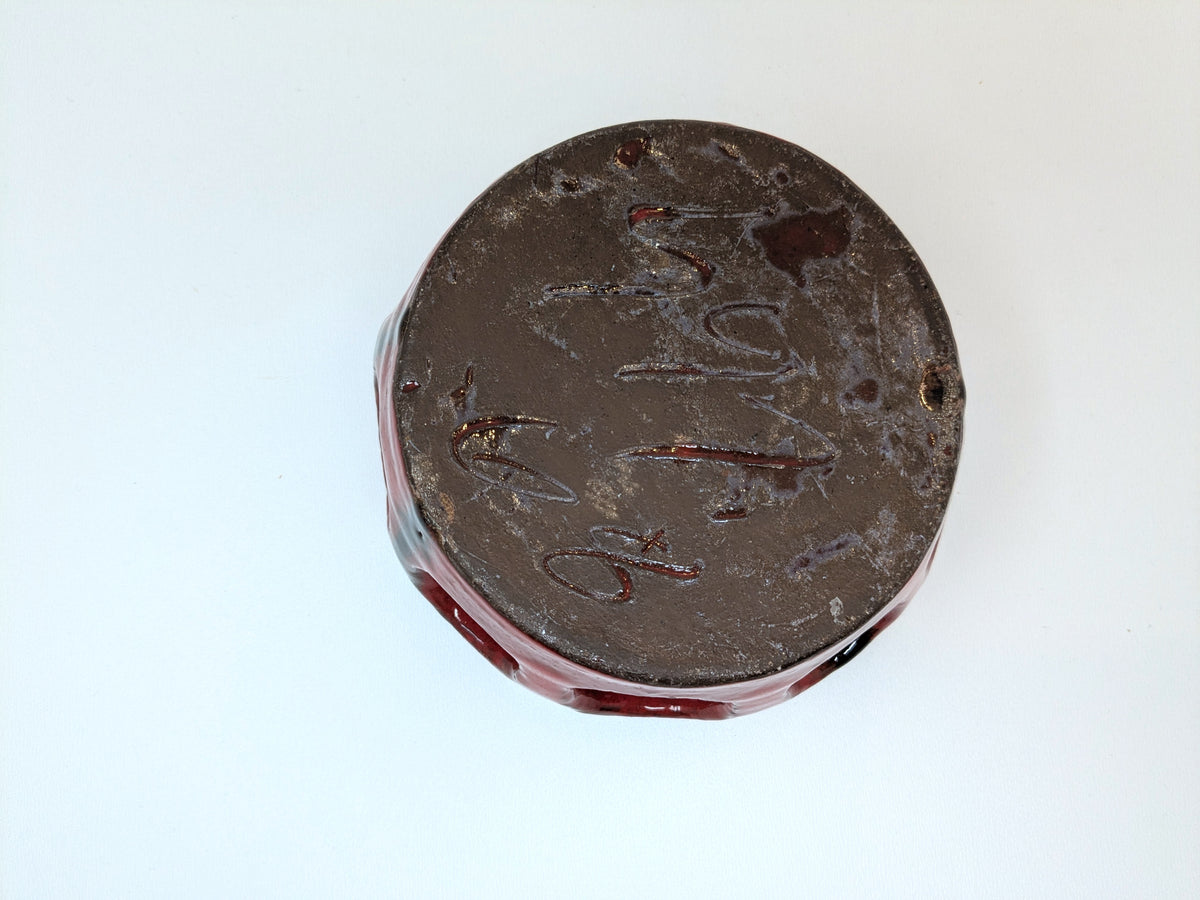 1968 Signed Stoneware Luminary with Red & Black Fat Lava-Style Glaze