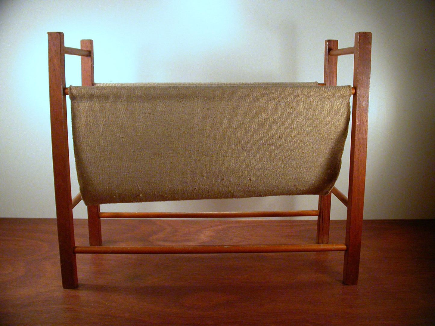 Teak Magazine Rack, Mid Century Teak Magazine Rack with Canvas Liner