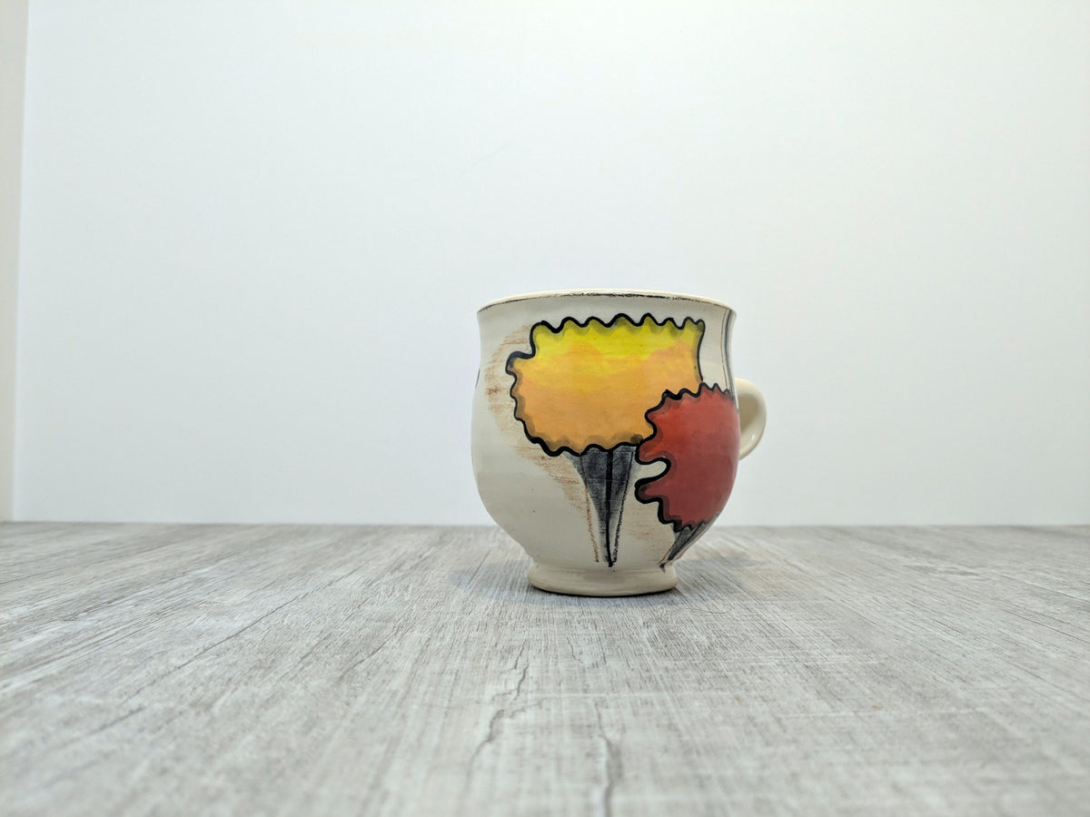 Ceramic Cup Bright Abstract Poppy Design | Hand Made