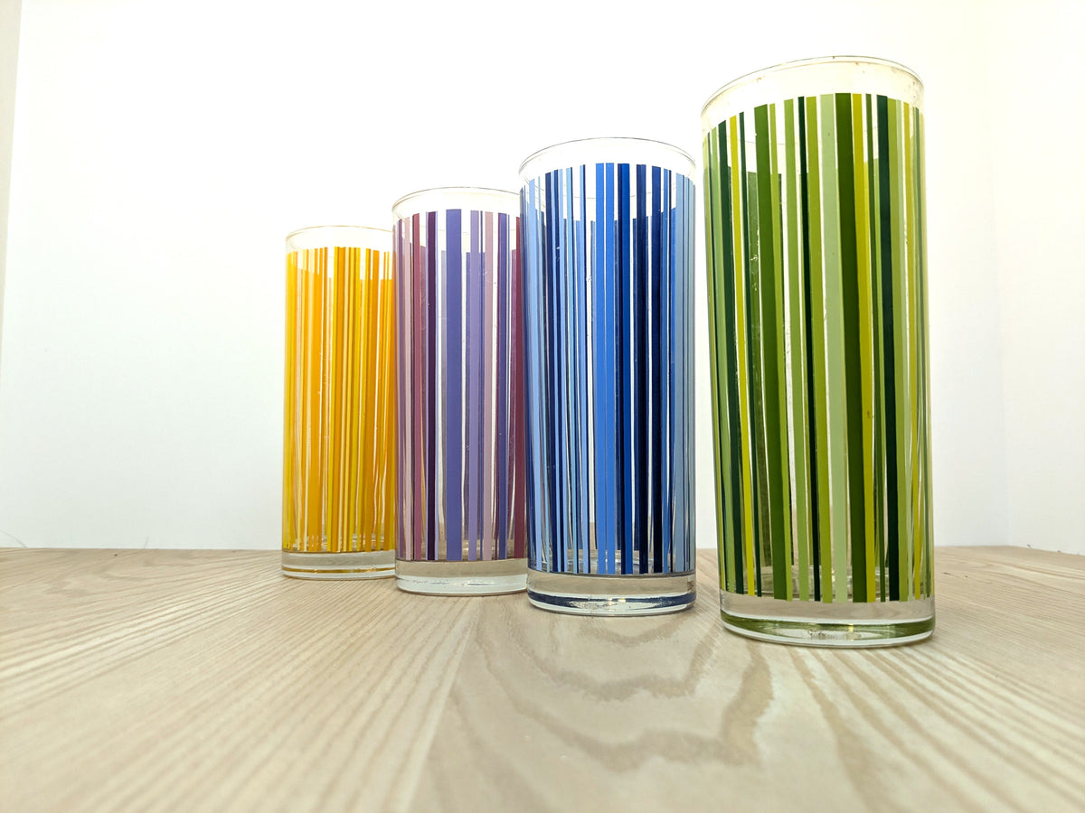 Pin Striped Tall Drinking Glasses | Colourful Post Modern Drinking Glasses