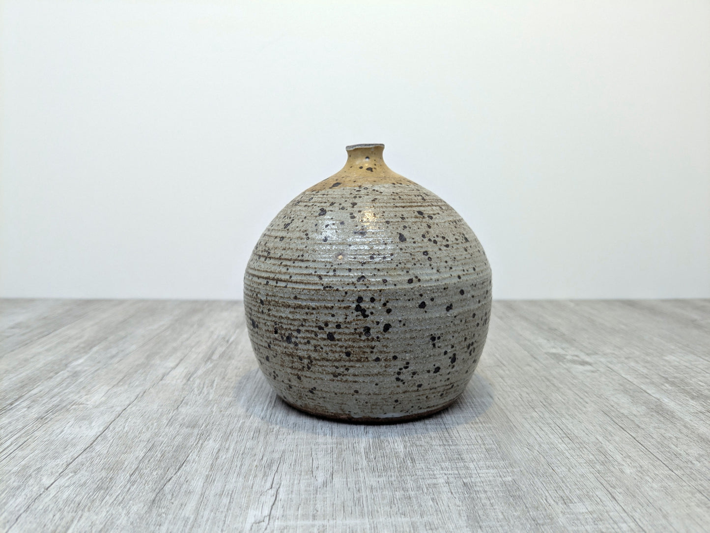 Grooved Stoneware Bulb Vase | Narrow Neck