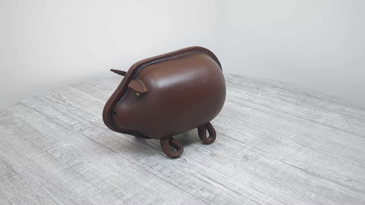 Kounoike Ceramic and Leather Piggy Bank | Mid Century Japanese Design