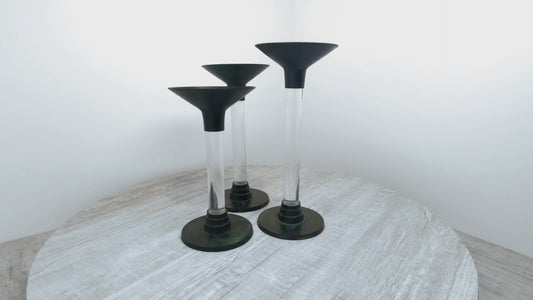 Set of Three Brass and Acrylic Candle Stands | Post Modern Candle Stands