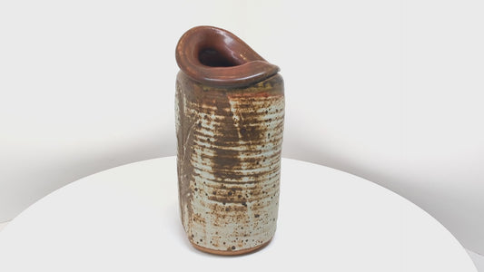 Brutalist Stoneware Vase or Pitcher | Heavy Textured Mid Century Pottery