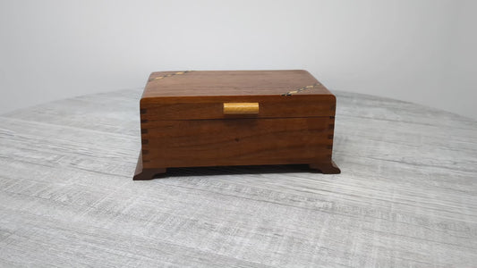 Art Deco Inlaid Wood Box | 1930's Inlaid Small Storage Box with Hinged Lid | Jewelry Box