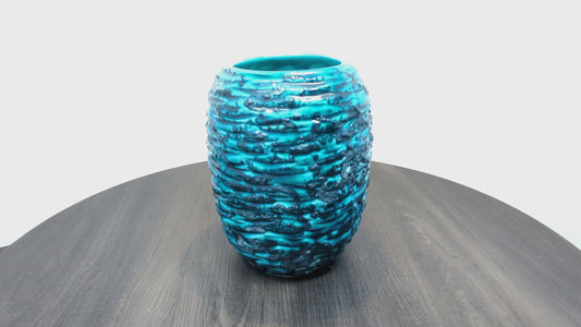 Fat Lava Aquamarine Laurentian Pottery Vase | Mid Century Art Pottery Vase Quebec