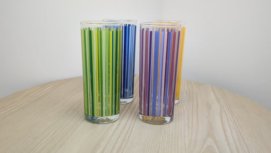 Pin Striped Tall Drinking Glasses | Colourful Post Modern Drinking Glasses
