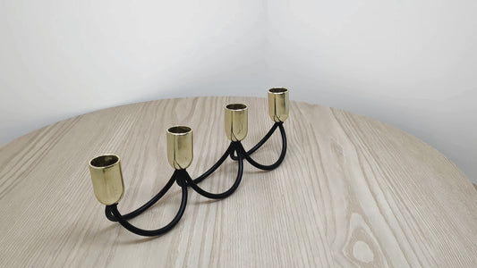 Metal Candle Stick Holder with 4 Capitals | Black Iron and Polished Brass Candle Stand