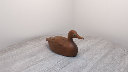 Folk Art wood duck carving | Hand carved pine duck sculpture