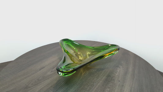 1950's Art Glass Accent Bowl | Free Form Mid Century Modern | Murano Green and Amber Bowl or Candy Dish