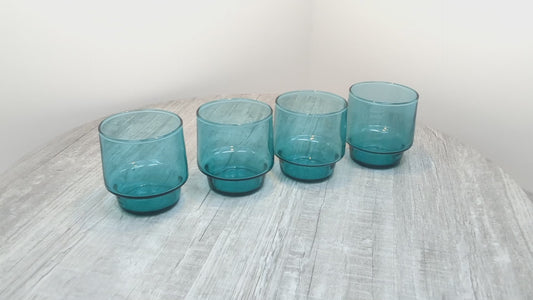 Mid-Century Aquamarine Tumblers | Set of 4 Drinking Glasses