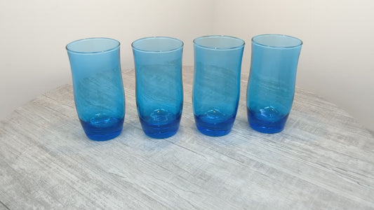 Anchor Hocking Laser Blue Flair Tall Glasses | Set of 4 Collins Drinking Glasses