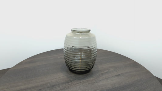 Andries Dirk Copier Glass Vase | Fumi Grey Glass Horizontal Ribbed Glass Vase | De Stijl | Bauhaus