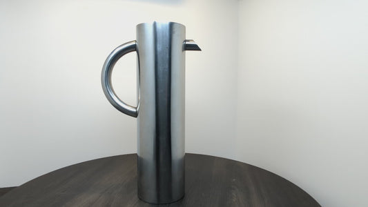 Stainless Steel Modernist Water Pitcher | Streamlined Tall Narrow Liquid Dispenser | Vintage Barware