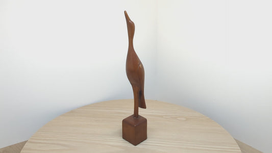 Hand Carved Wood Heron | Vintage Folk Art Wood Bird Carving