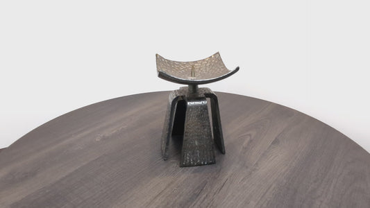 Hammered Steel Pique-Cierge Candle Stand | Four Legged Pedestal Design | Brutalism France 1970's