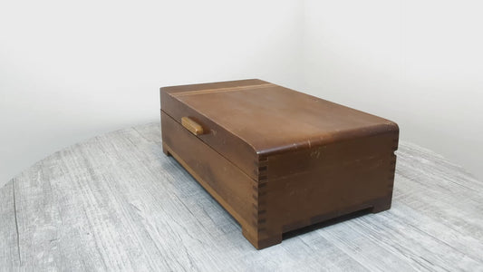 Art Deco Butternut Hinged Box | Finger Jointed Vintage Box with Wood Inlay