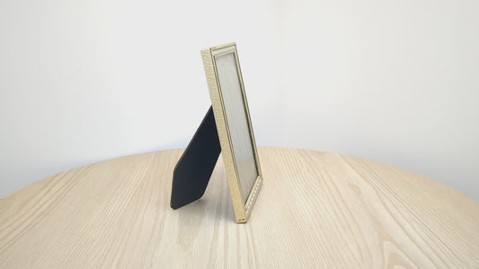 Vintage Beaded Metal Picture Frame | Faux Mother of Pearl Inlay