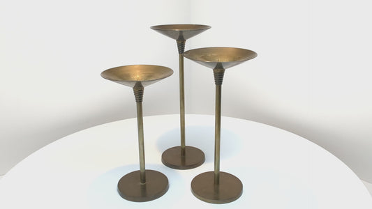 Set of 3 Deco-Lux Brass Candle stands | Postmodern Design