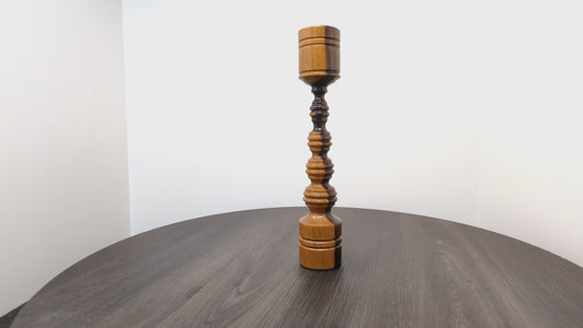 Mid Century Spun Wood Candle Stand  | Hardood Intricate Lathe Worked Wood