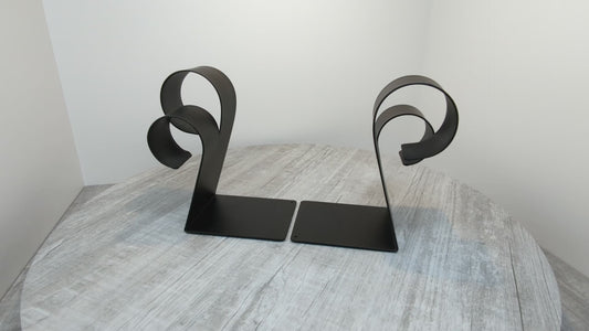 Vintage Black Powder Coated Bookends | Abstract Coil Design