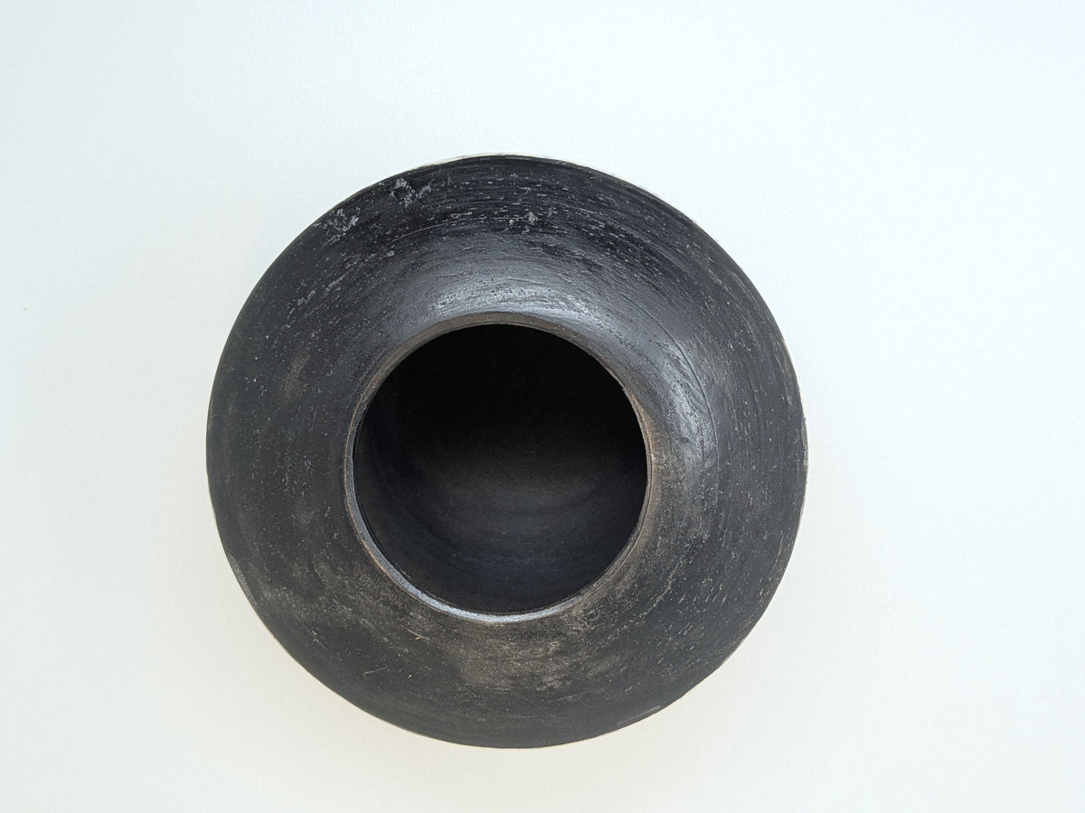 Naked Raku Vase | White Body with Black Stripes | Unmarked Jan Lovewell