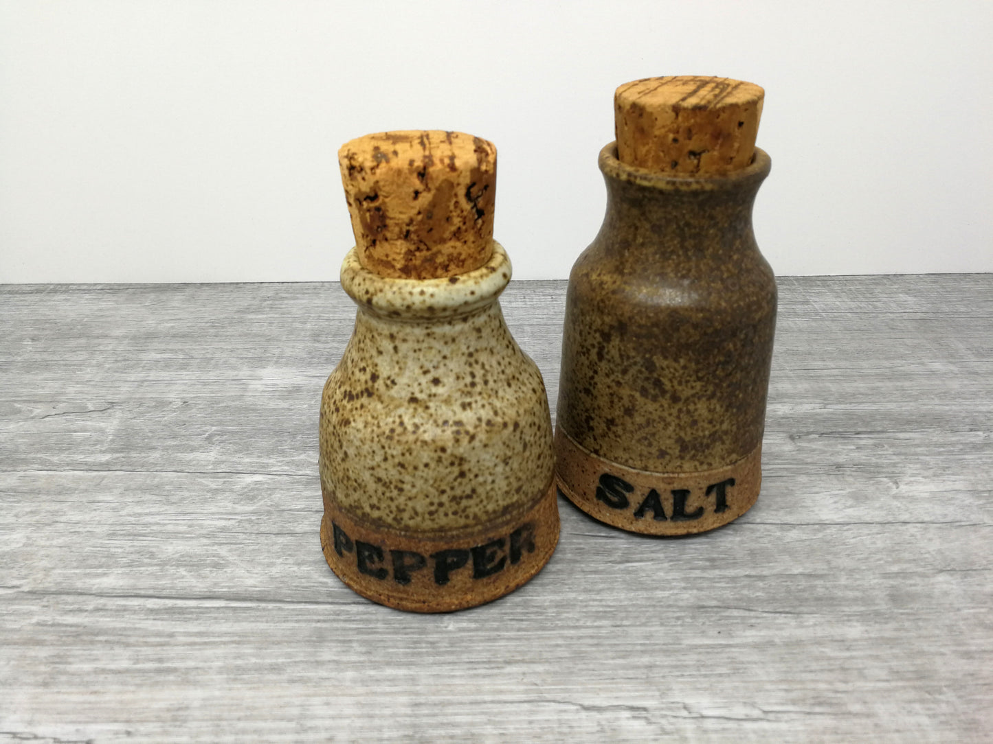 Vintage Studio Pottery Stoneware Salt & Pepper Jars | Hand Made Vintage Pottery | Speckled Glaze