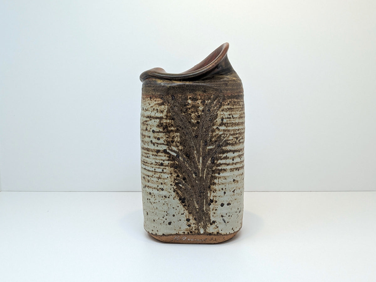 Brutalist Stoneware Vase or Pitcher | Heavy Textured Mid Century Pottery