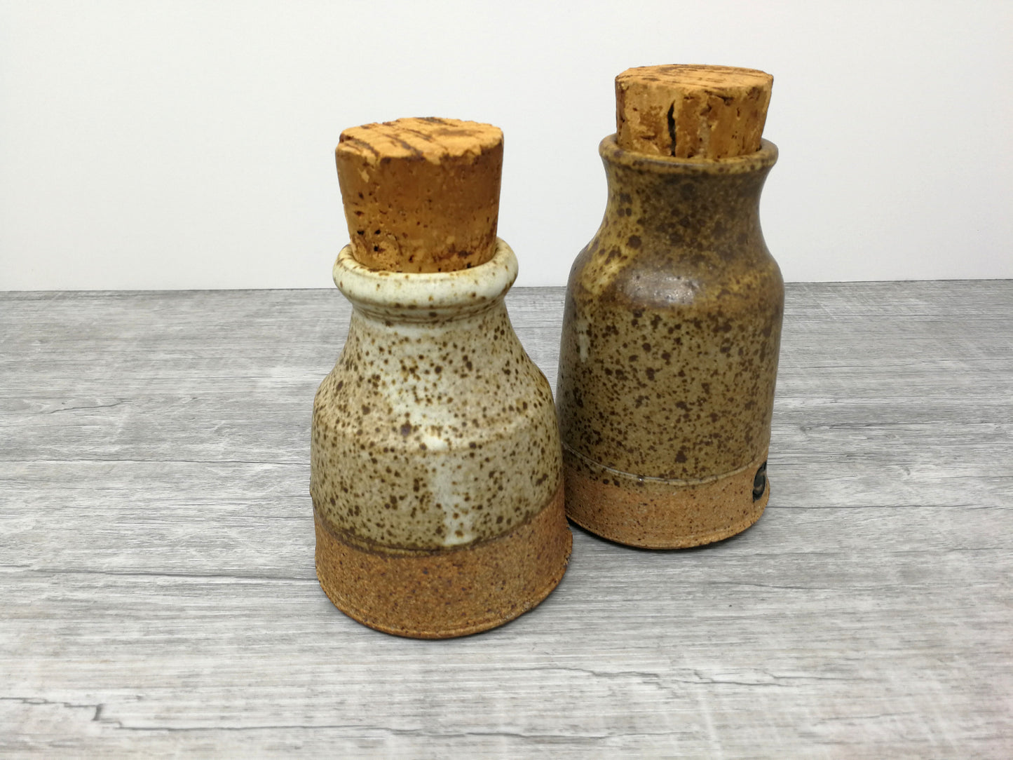 Vintage Studio Pottery Stoneware Salt & Pepper Jars | Hand Made Vintage Pottery | Speckled Glaze