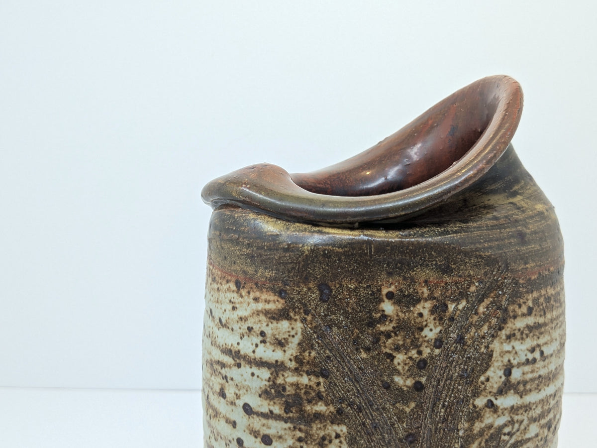 Brutalist Stoneware Vase or Pitcher | Heavy Textured Mid Century Pottery